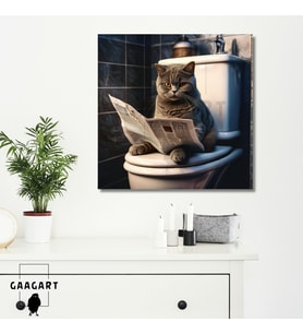 Tekli Kare Kanvas Banyo Tablosu Gazete Okuyan Yaslanmış British