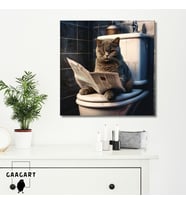 Tekli Kare Kanvas Banyo Tablosu Gazete Okuyan Yaslanmış British