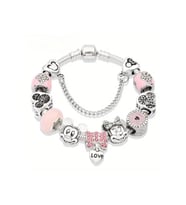 Yeni Tarz ,Mickey ve Minnie Mause Pembe , Sevgi Charmlı Bİleklik, Ahşap Kutu İçerisinde