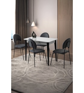 Mini 60 x 100 Milano Açık Gri Mdf Ortadan Açılır Masa 4 Adet Suna Sandalye