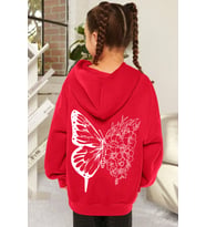 Çocuk Drawing Butterflies Baskılı Sweatshirt (Kırmızı)