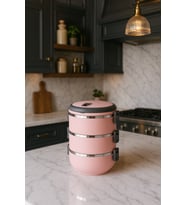 3 Katlı Sızdırmaz Yemek Termosu Sefer Tası Pembe