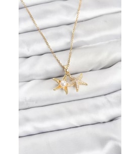 316L Çelik Zincir Gold Renk Deniz Yıldızı Model Zirkon Taşlı Kadın Kolye - TJ-BKO10907