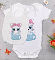 BK Kids Kişiye Özel İsimli Bebek Body Zıbın ve Mama Önlüğü Hediye Seti - Model 5