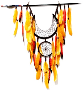 Ok Ve Ay Modelli Turuncu Dream Catcher Duvar Süsü (Vişne)