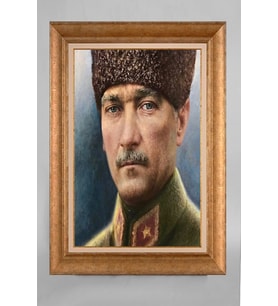 Altın Varaklı Paspartulu Çerçeveli Atatürk Tablo nt909