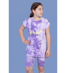 Toontoy Kız Çocuk Batik Desenli Baskılı Taytlı Takım (Lila)