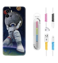 Vivo Y15S Y32 Y33S Y51 Y53S Kılıf Kablo Koruma Spiral Silikon Astronot ve Dünya 1759