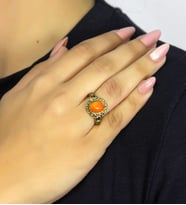 Doğal Taş Akik Yuvarlak Doğal Taşlı Antik Model Kadın Ayarlanabillir Yüzük euy80a (Kırmızı)