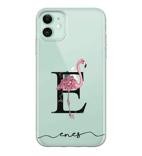 Flamingo Harf Tasarımlı Şeffaf Telefon Kılıfı (Tüm Modeller Mevcuttur)