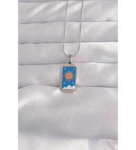316L Çelik Gümüş Renk Mavi Mineli Güneş Model Tarot Kolye - TJ-BKO9042