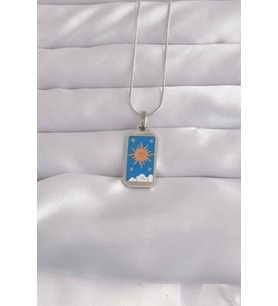 316L Çelik Gümüş Renk Mavi Mineli Güneş Model Tarot Kolye - TJ-BKO9042
