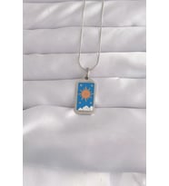 316L Çelik Gümüş Renk Mavi Mineli Güneş Model Tarot Kolye - TJ-BKO9042