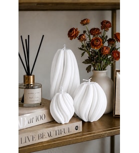 Spiral Rüya Mum 3'lü Set - Mumelia Candles Doğal Soya, El Yapımı, Dekoratif - Beyaz
