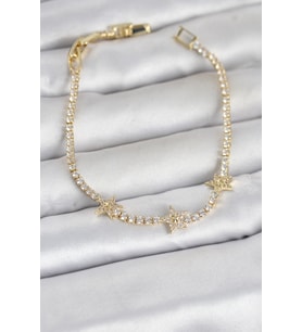 Pirinç Gold Renk Minimal Yıldız Model Zirkon Taşlı Su Yolu Kadın Bileklik 5886 - GLST2407-826