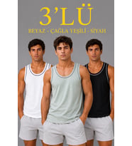 Erkek 3 lü Kolsuz Sporcu Atlet Seti Yazlık Bisiklet Yakalı - Mint Yeşili, Siyah, Beyaz