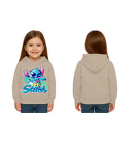 Unisex Stitch Baskılı Çocuk Swaetshirt  Baskılı Kapüşonlu 3 İplik Şardonlu (Taş)