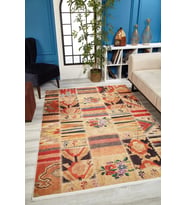 Dijital Kaymaz Yıkanabilir Bej Minimalist Salon Halısı Mutfak Halısı Koridor Halısı Yolluk HLN1954