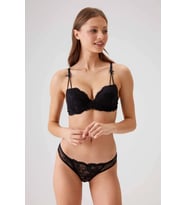Pierre Cardin Kadın Balenli Destekli Push Up Sütyen Takımı (Siyah)