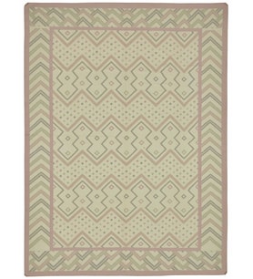 Gümüş Bej Geometrik Motifli El Dokuma Salon Kilimi Modern Stil Bordürlü Yün Pamuk