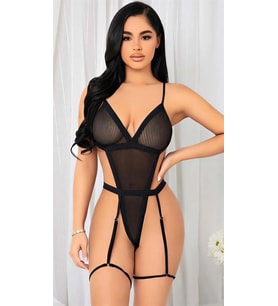 Amora Secret Siyah İp Detaylı Tül Fantezi Body