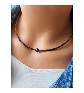 Doğaltaş Lal ve Hematit Taşı Minimal Kolye
