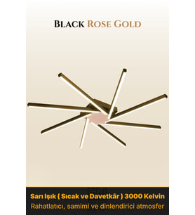 Zenit 8 Rose Gold LED Tavan Avize – Kumandalı Dim Edilebilir – Aşağı Işık