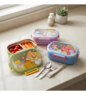 Lexroo Paslanmaz Çelik 2 Bölmeli Kilitli Yemek Kabı, 850 ml Renkli Desenli Lunch Box