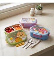 Lexroo Paslanmaz Çelik 2 Bölmeli Kilitli Yemek Kabı, 850 ml Renkli Desenli Lunch Box