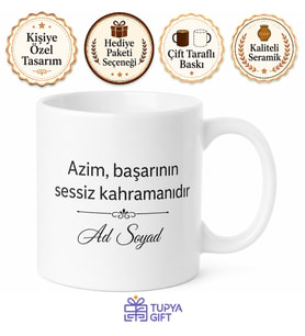 İsme Özel Azimli Yazılı Kupa Bardak Motivasyon Hediye Özel Tasarım Baskılı Kupa