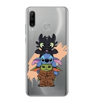 Huawei P30 Lite Uyumlu Sevimli Baby Yoda ve Stitch Desenli Şeffaf Telefon Kılıfı