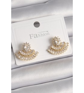 Pirinç Gold Renk Zirkon Taşlı Yelpaze Model Kadın Küpe 5886 - SSSSSS8474-7278