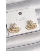 Pirinç Gold Renk Zirkon Taşlı Yelpaze Model Kadın Küpe 5886 - SSSSSS8474-7278