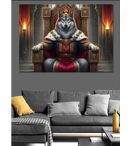 Tahtta Oturan Heybetli Kurt Kral Dekoratif Kanvas - Mdf Ahşap Tablo