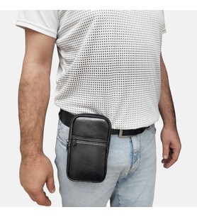 Lederax Hakiki Deri Kemere Takılan Büyük Boy Telefon Kılıfı 18 x 10 cm (Siyah)