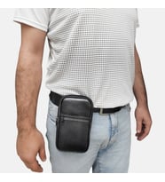 Lederax Hakiki Deri Kemere Takılan Büyük Boy Telefon Kılıfı 18 x 10 cm (Siyah)