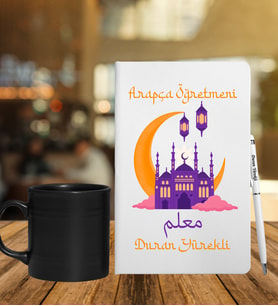 Arapça Öğretmenlerine Özel Defter Kalem & Siyah Varil Kupa Hediye Seti