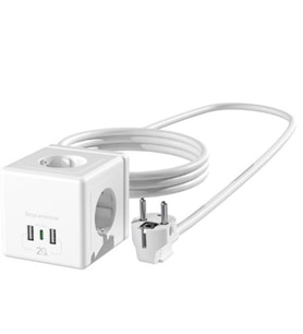 S-link PRZ04 4 Soketli 2 USB 1 Type-C PD20 2M 306 Joule Tam Bakır Küp Beyaz Akım Korumalı Priz