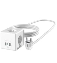 S-link PRZ04 4 Soketli 2 USB 1 Type-C PD20 2M 306 Joule Tam Bakır Küp Beyaz Akım Korumalı Priz