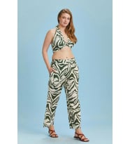 Düz Paça Yeşil Desenli Büyük Beden Pantolon (Zebra)