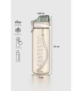 Renga Trego Sport Yazı Desenli 630 ml Pipetli Tritan Matara 912170 Bej