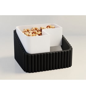 3D Baskı Fıstık Kasesi - Çift Hazneli Kabuk Ayırıcı Sunum Kasesi - Siyah Beyaz