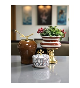 Şah Ceramic Kahverengi Zebra Ayaklı Saksı ve Kutu, Feray Home