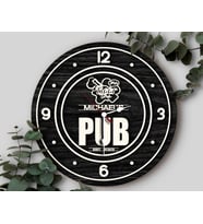 BK Gift Barlara Özel Dekoratif Siyah Ahşap Duvar Saati 35cm-28 , Bar Duvar Saati , Cafe Duvar Saati , Özel Ahşap Saat