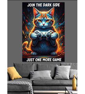 Oyun Oynayan Kedi Gamer Dekoratif Kanvas - Mdf Ahşap Tablo