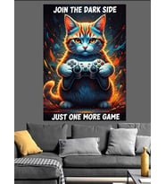 Oyun Oynayan Kedi Gamer Dekoratif Kanvas - Mdf Ahşap Tablo