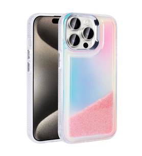 Apple iPhone 15 Pro Max Uyumlu Kılıf Airbagli Renkli Arka Yüzey Boncuk Tasarımlı Zore Kumul Kapak (Pembe)
