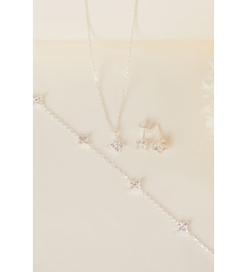 Elika Silver 925 Ayar Gümüş Minimal Kolye Bileklik ve Küpe Set (Gümüş)