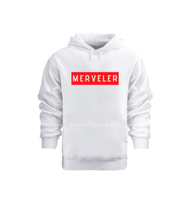 Unısex MERVELER – Hoodie Kapüşonlu Sweatshırt (Beyaz)