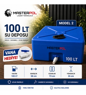 100 Lt Kare Mavi Su Deposu Vana Hediyeli Model 2 Tankı Bidonu Karavan